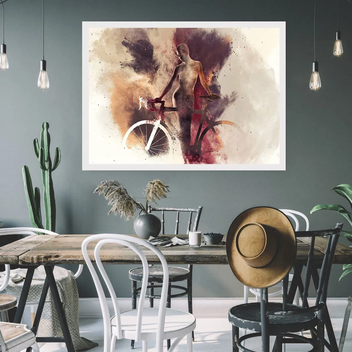 Poster - Abstrakte Silhouette mit einem Fahrrad im künstlerischen Stil - 100x70cm - Eine Fahrradseele in Marmorformen - Moderne Wanddekoration für Wohnzimmer und Schlafzimmer ARTTOR