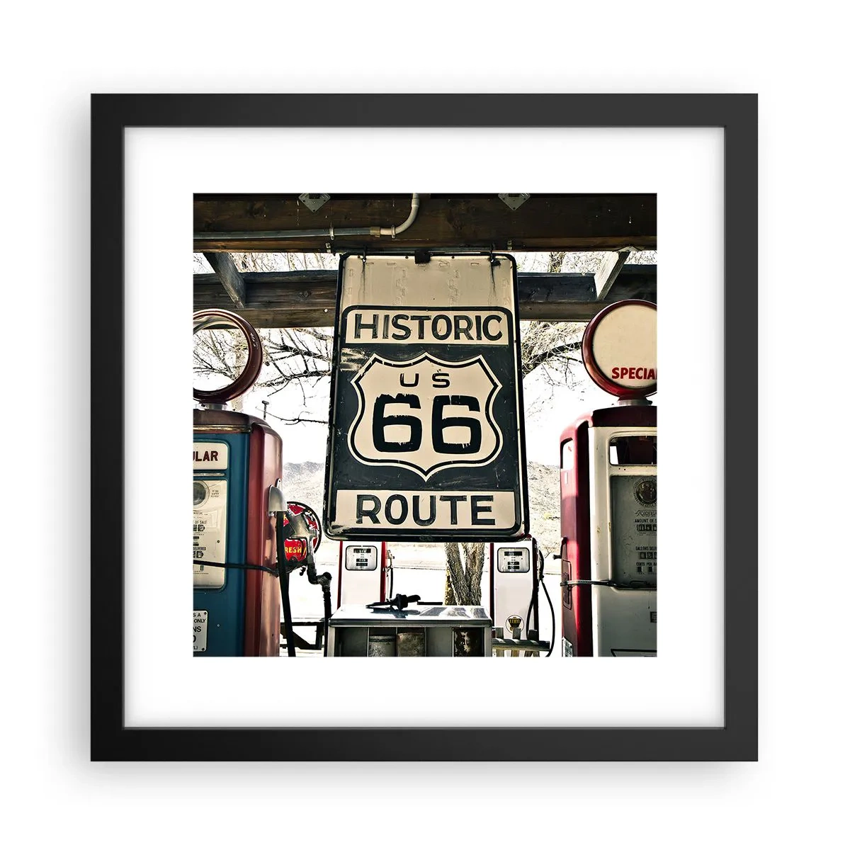 Poster in einem schwarzem Rahmen - Amerikanische Retro-Reise - 30x30 cm