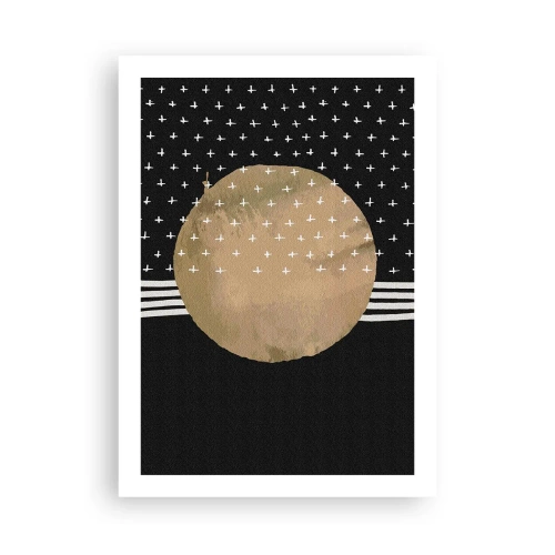 Poster - Abstrakte goldene Kugel auf schwarzem Hintergrund mit Mustern - 50x70cm - Komposition: Galaxienflagge - Moderne Wanddekoration für Wohnzimmer und Schlafzimmer ARTTOR