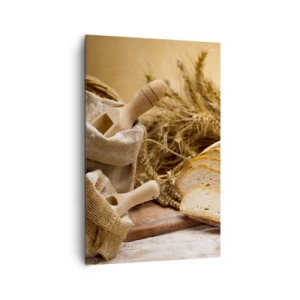Bild auf Leinwand - Leinwandbild - Eine Landschaft mit Brot, Mehl und Ähren im rustikalen Stil. - 80x120cm - Wie mit einem Messer geschnitten - Moderne Wanddekoration für Wohnzimmer und Schlafzimmer ARTTOR
