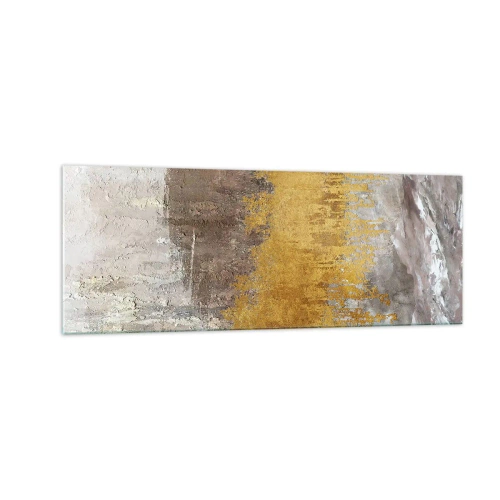 Glasbild - Bild auf glas - Abstraktes Muster in Gold und Beige - 140x50cm - Goldene Explosion - Moderne Wanddekoration für Wohnzimmer und Schlafzimmer ARTTOR