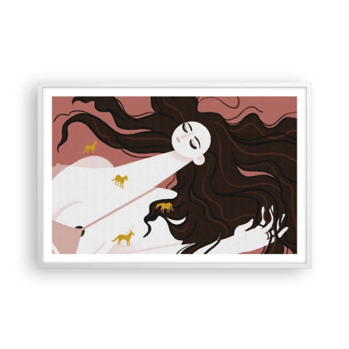 Poster in einem weißen Rahmen - Traum von einem goldenen Pferd - 91x61 cm
