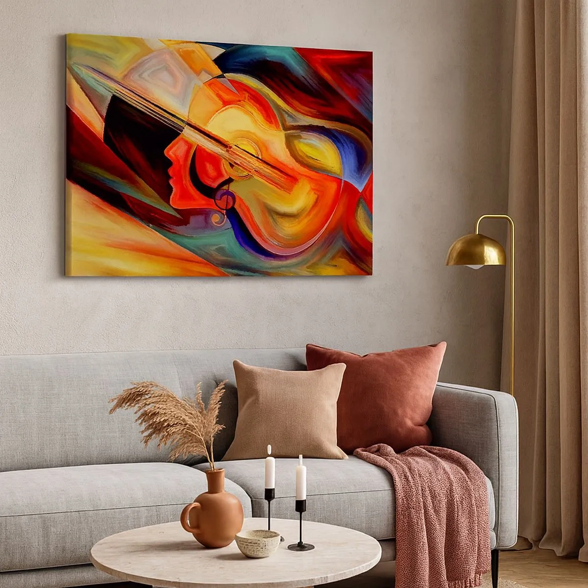 Bild auf Leinwand - Leinwandbild - Bunte Abstraktion, inspiriert von Musik und Gitarre - 70x50cm - Alles ist gut - Moderne Wanddekoration für Wohnzimmer und Schlafzimmer ARTTOR