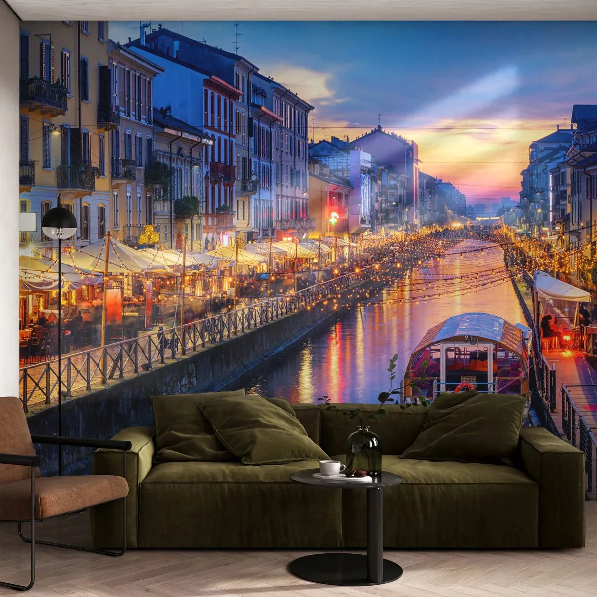 Fototapete Premium Sand - Ein Abend voller Licht und Spaß - Stadt, Mailand, Italien - 300x210 cm