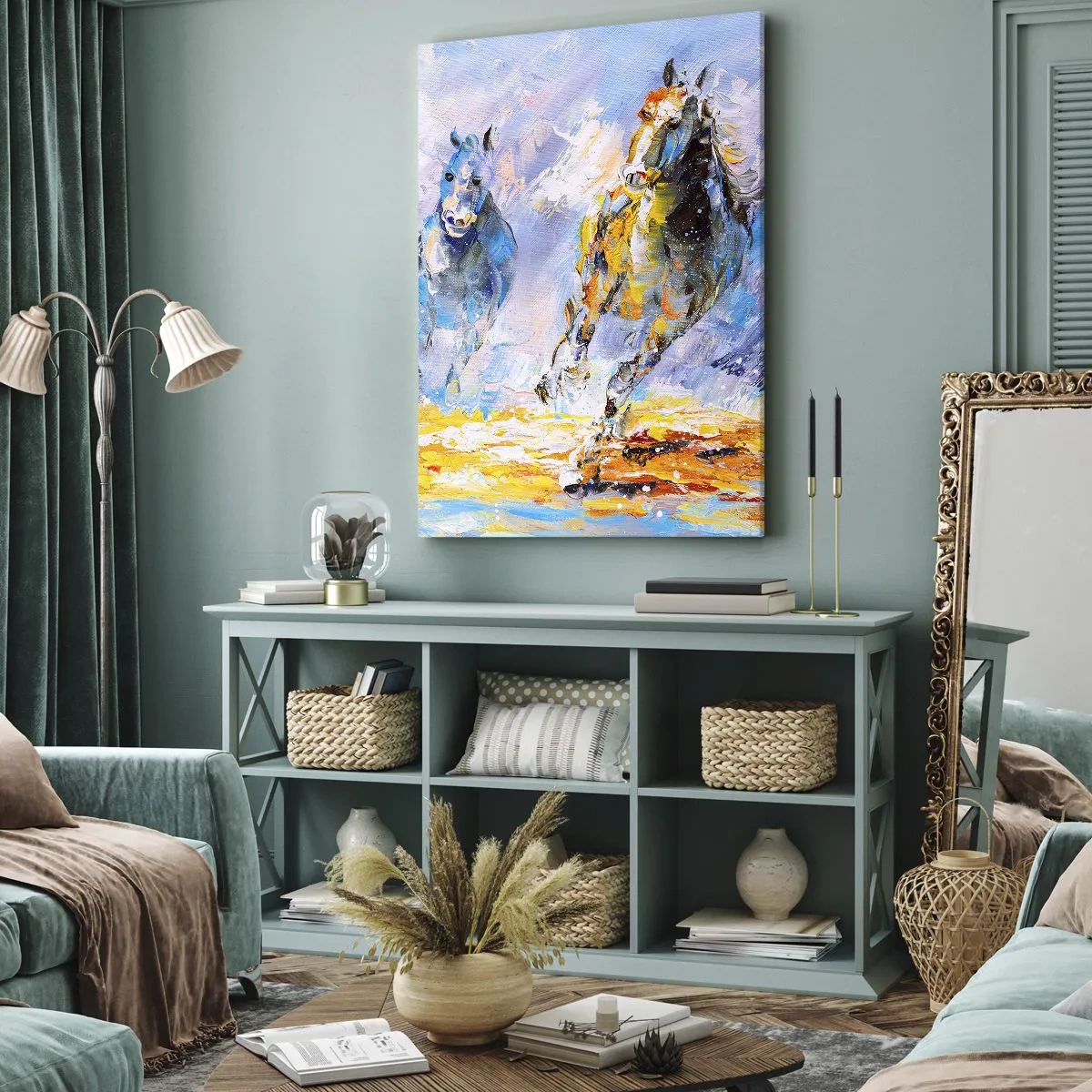Bild auf Leinwand - Leinwandbild - Galopp durch die Blendung - 55x100 cm