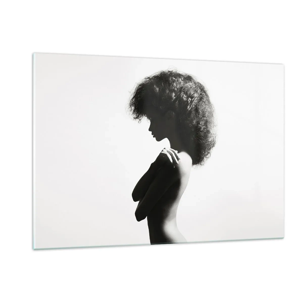 Glasbild - Bild auf glas - Weiblicher Akt im kontrastierenden Schwarz-Weiß-Licht - 120x80cm - Wie eine Blume auf einem schlanken Stiel - Moderne Wanddekoration für Wohnzimmer und Schlafzimmer ARTTOR