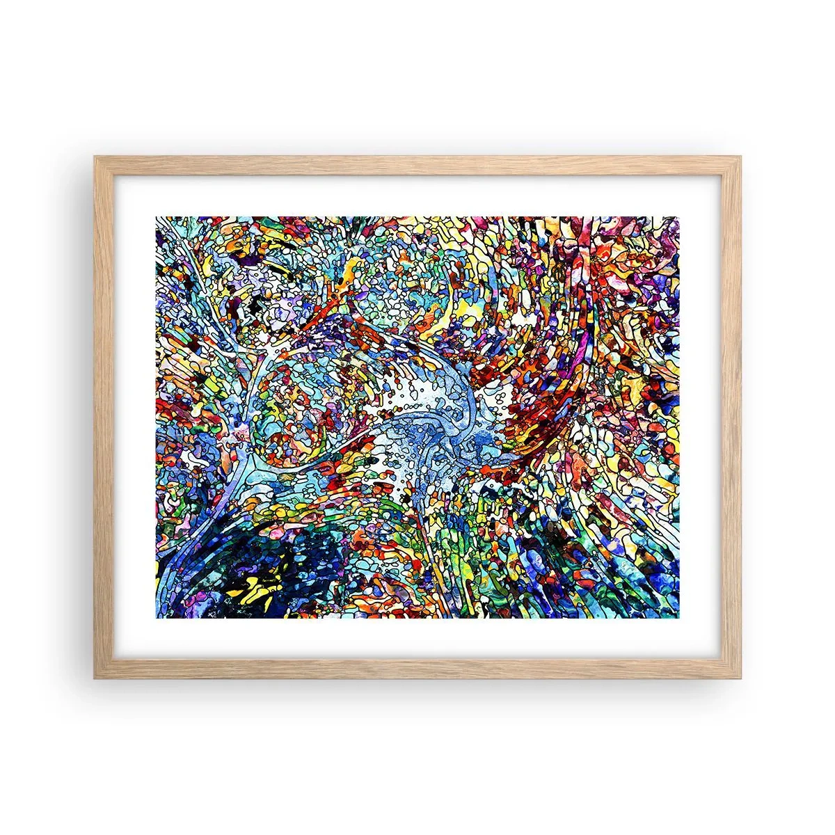 Poster in einem Rahmen aus heller Eiche - Glasmalerei Wassertropfen - 50x40 cm