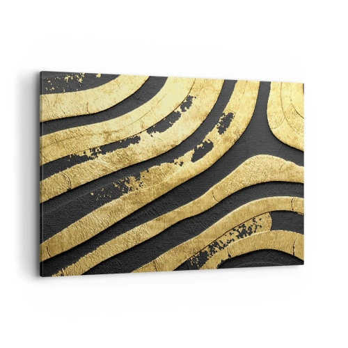 Bild auf Leinwand - Leinwandbild - Goldene abstrakte Wellen auf schwarzem Hintergrund - 120x80cm - Alles fließt - Moderne Wanddekoration für Wohnzimmer und Schlafzimmer ARTTOR