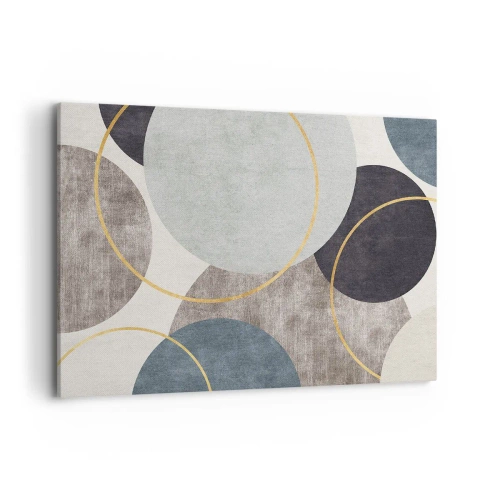 Bild auf Leinwand - Leinwandbild - Geometrische Kreise in Grau-, Blau- und Goldtönen - 100x70cm - Rad für Rad - Moderne Wanddekoration für Wohnzimmer und Schlafzimmer ARTTOR