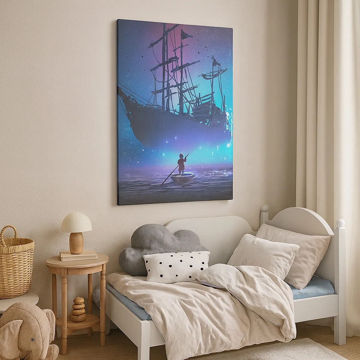 Bild auf Leinwand - Leinwandbild - Ein fantastisches Schiff vor dem Sternenhimmel - 50x70cm - Begegnung mit dem Mythos des Meeres - Moderne Wanddekoration für Wohnzimmer und Schlafzimmer ARTTOR