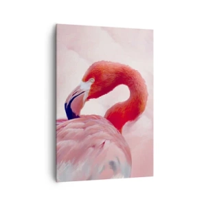 Bild auf Leinwand - Leinwandbild - Ein Flamingo in Rosatönen auf hellem Hintergrund - 70x100cm - Vogel Schönheit - Moderne Wanddekoration für Wohnzimmer und Schlafzimmer ARTTOR