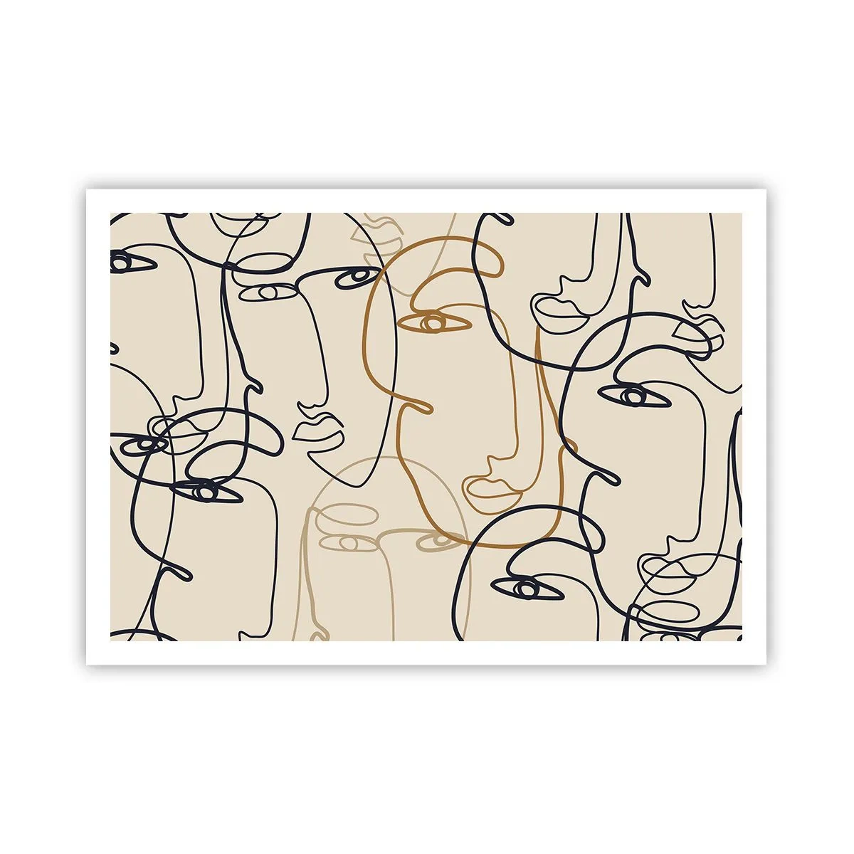 Poster - Minimalistische Strichzeichnungen von Gesichtern auf hellem Hintergrund - 100x70cm - Das Porträt wird multipliziert - Moderne Wanddekoration für Wohnzimmer und Schlafzimmer ARTTOR