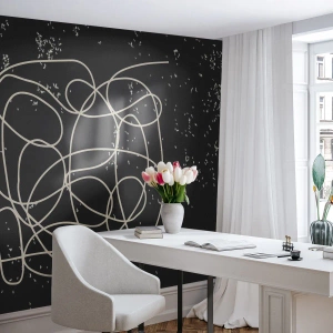 Fototapete Premium Canvas - Abstrakte Linie auf schwarzem Hintergrund mit feinen Details - 100x70cm - Wandernde, umherschweifende Gedanken - Moderne Wanddekoration für Wohnzimmer und Schlafzimmer ARTTOR