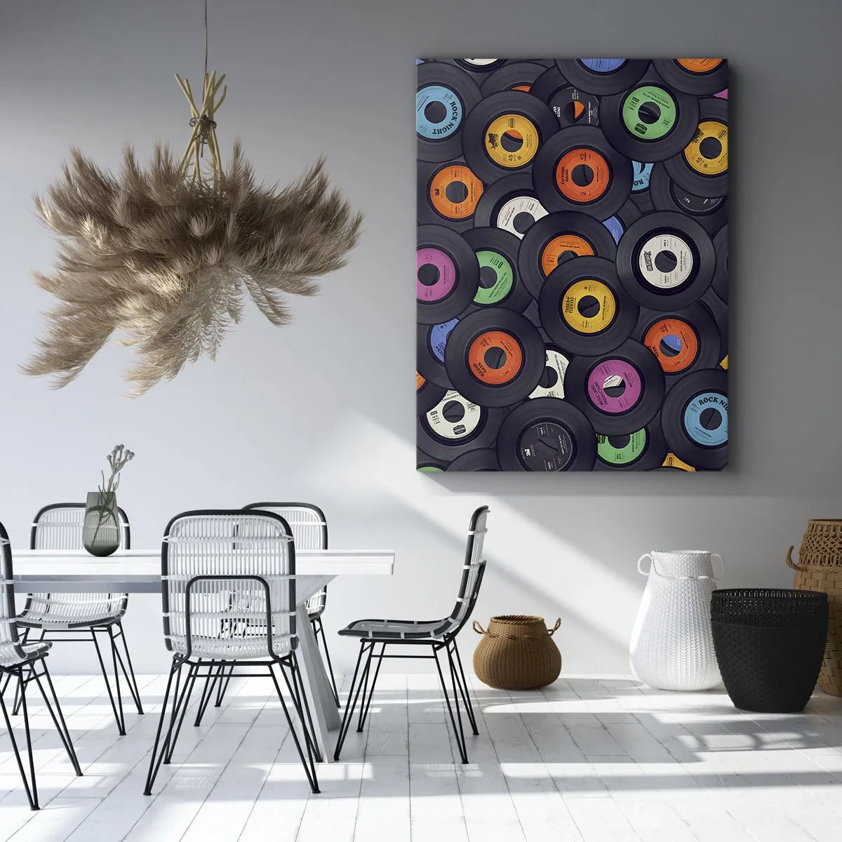 Bild auf Leinwand - Leinwandbild - Bunte Vinyls übereinander gestapelt - 50x70cm - Farben der Klassiker - Moderne Wanddekoration für Wohnzimmer und Schlafzimmer ARTTOR