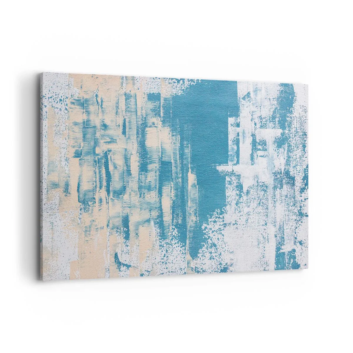 Bild auf Leinwand - Leinwandbild - Abstrakte Komposition in Blau- und Weißtönen - 120x80cm - Durch einen Eiszapfen - Moderne Wanddekoration für Wohnzimmer und Schlafzimmer ARTTOR