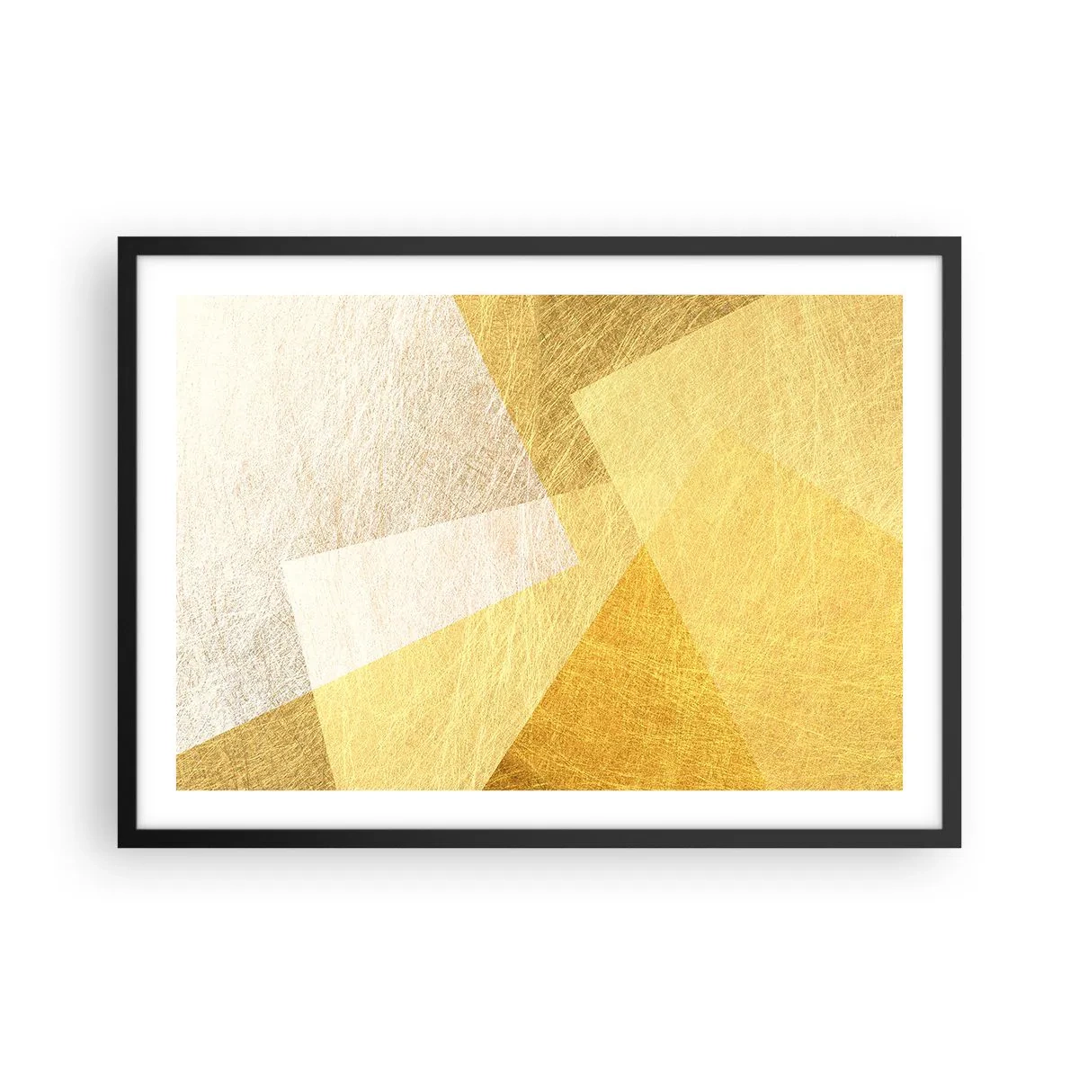 Poster in einem schwarzem Rahmen - Geometrische Formen in Gold und hellen Farbtönen - 70x50cm - Geometriewetter - Moderne Wanddekoration für Wohnzimmer und Schlafzimmer ARTTOR