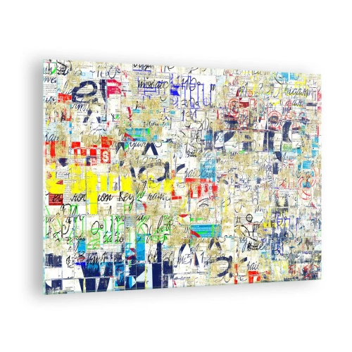 Glasbild - Bild auf glas - Eine abstrakte Komposition mit einer Mischung aus Farben und Inschriften. - 70x50cm - Es freut einfach die Augen - Moderne Wanddekoration für Wohnzimmer und Schlafzimmer ARTTOR