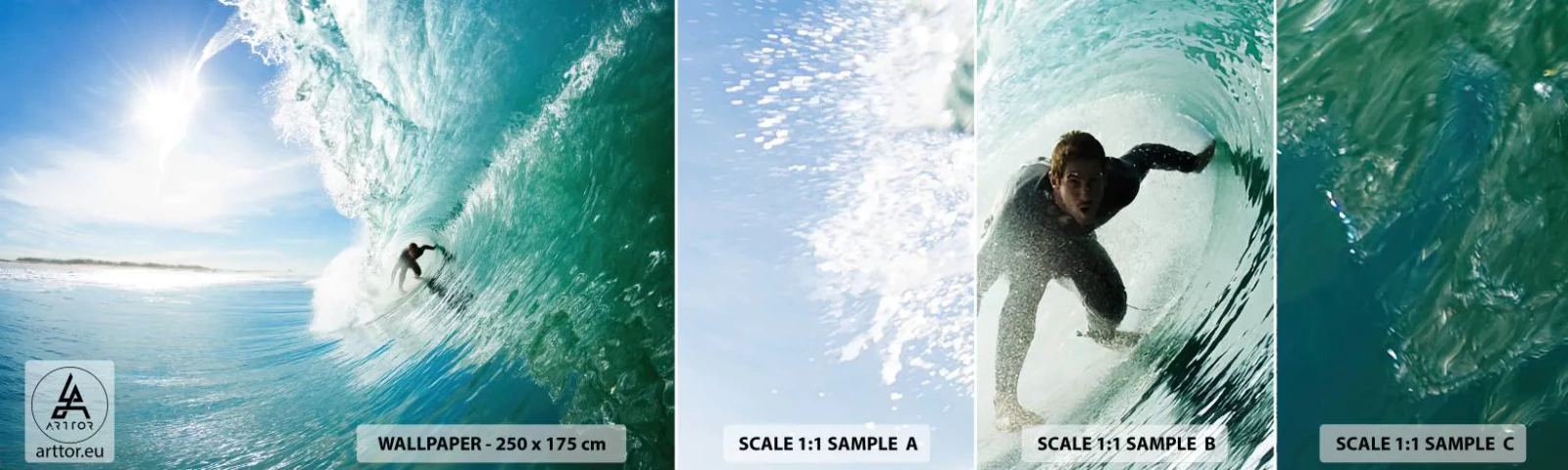 Fototapeten Muster Selbstklebend Deluxe Sticker - Immer Top - Landschaft, Ozean, Surfer - 100x30 cm