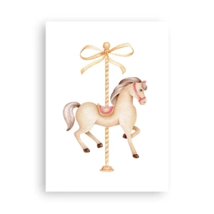Poster - Eine zarte Illustration eines Karussellpferdes in Pastell - 50x70cm - Anmutiger Trab - Moderne Wanddekoration für Wohnzimmer und Schlafzimmer ARTTOR