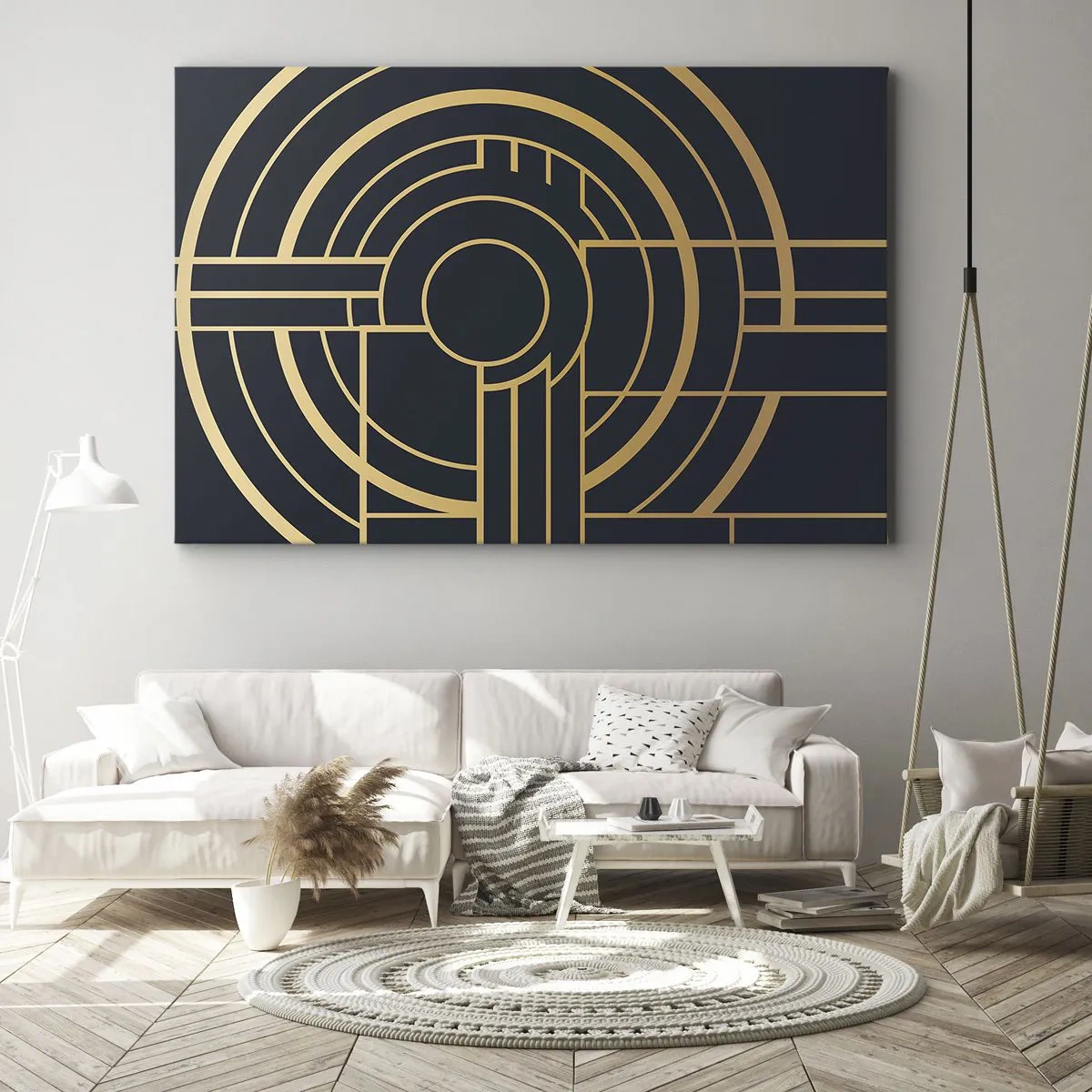 Bild auf Leinwand - Leinwandbild - Geometrisches Muster mit goldenen Linien - 70x50cm - Wendungen der Dinge - Moderne Wanddekoration für Wohnzimmer und Schlafzimmer ARTTOR