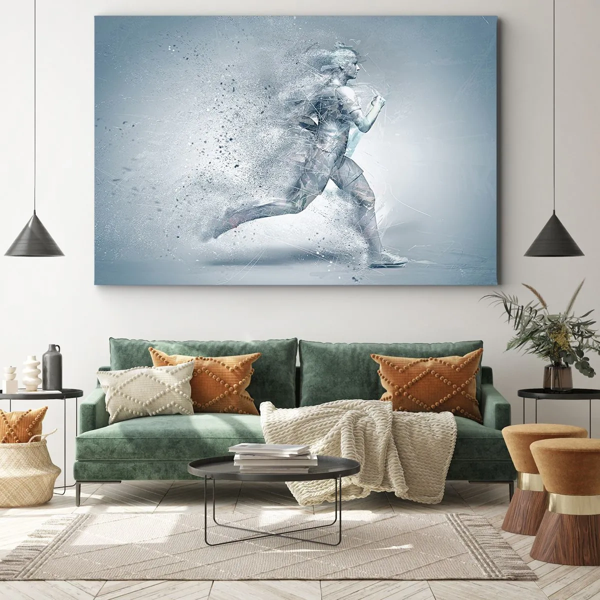 Bild auf Leinwand - Leinwandbild - Eine dynamische Figur, die in einem abstrakten Stil läuft - 70x50cm - Kristallklare Energie - Moderne Wanddekoration für Wohnzimmer und Schlafzimmer ARTTOR