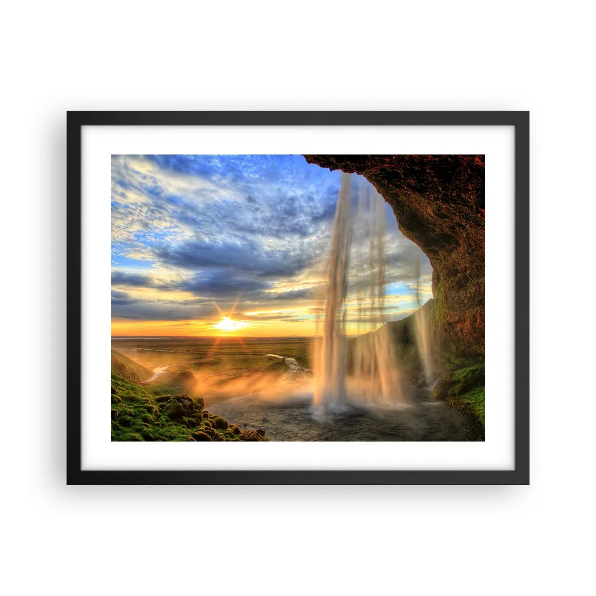 Poster in einem schwarzem Rahmen - Die Welt hinter einem Schleier aus Tropfen - 50x40 cm