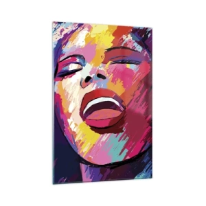 Glasbild - Bild auf glas - Abstraktes Porträt einer Frau in lebendigen Farben - 80x120cm - Sing mein ganzes Leben - Moderne Wanddekoration für Wohnzimmer und Schlafzimmer ARTTOR