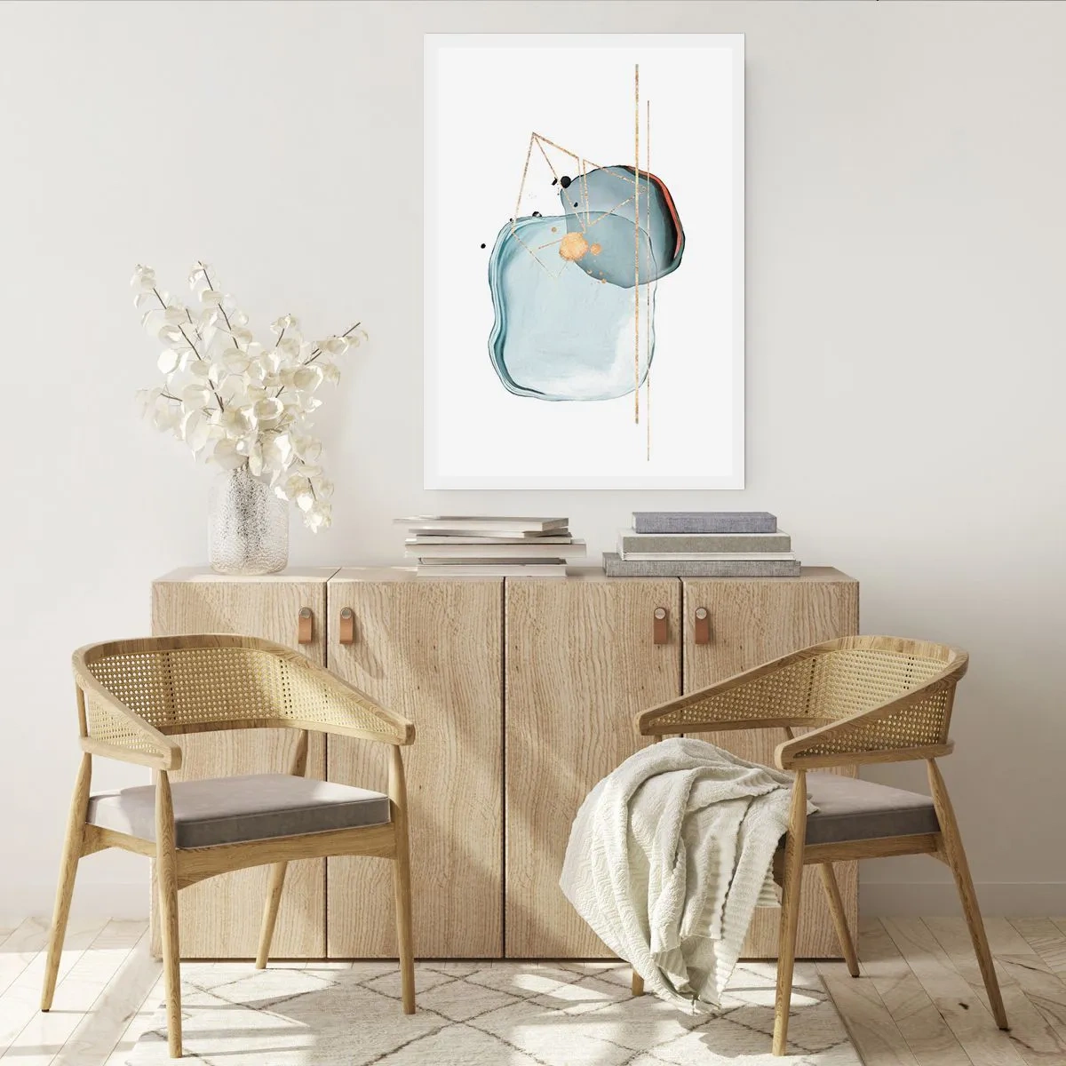 Poster - Abstrakte Aquarellkomposition mit geometrischem Goldmuster - 50x70cm - Eine Studie über Tropfen - Moderne Wanddekoration für Wohnzimmer und Schlafzimmer ARTTOR