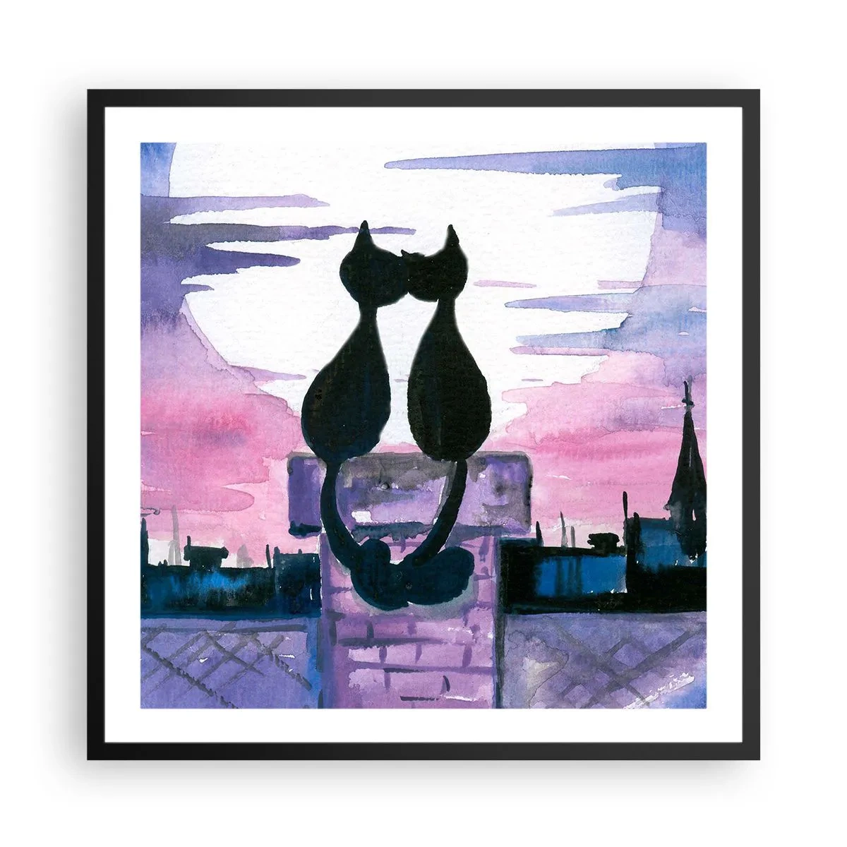 Poster in einem schwarzem Rahmen - Rendez-vous unter dem Mond - 60x60 cm