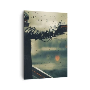 Bild auf Leinwand - Leinwandbild - Kybernetischer Krieger mit futuristischen Waffen - 50x70cm - Tödliche Waffe - Dein ganz eigener Terminator - Moderne Wanddekoration für Wohnzimmer und Schlafzimmer ARTTOR