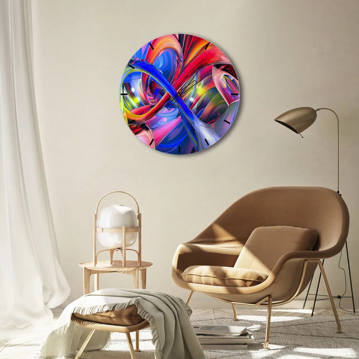 Wanduhr - Glasuhr - Eine abstrakte Komposition in lebendigen und intensiven Farben. - 30x30cm - Ein Tanz der Farben - Moderne Wanddekoration für Wohnzimmer, Küche und Schlafzimmer ARTTOR