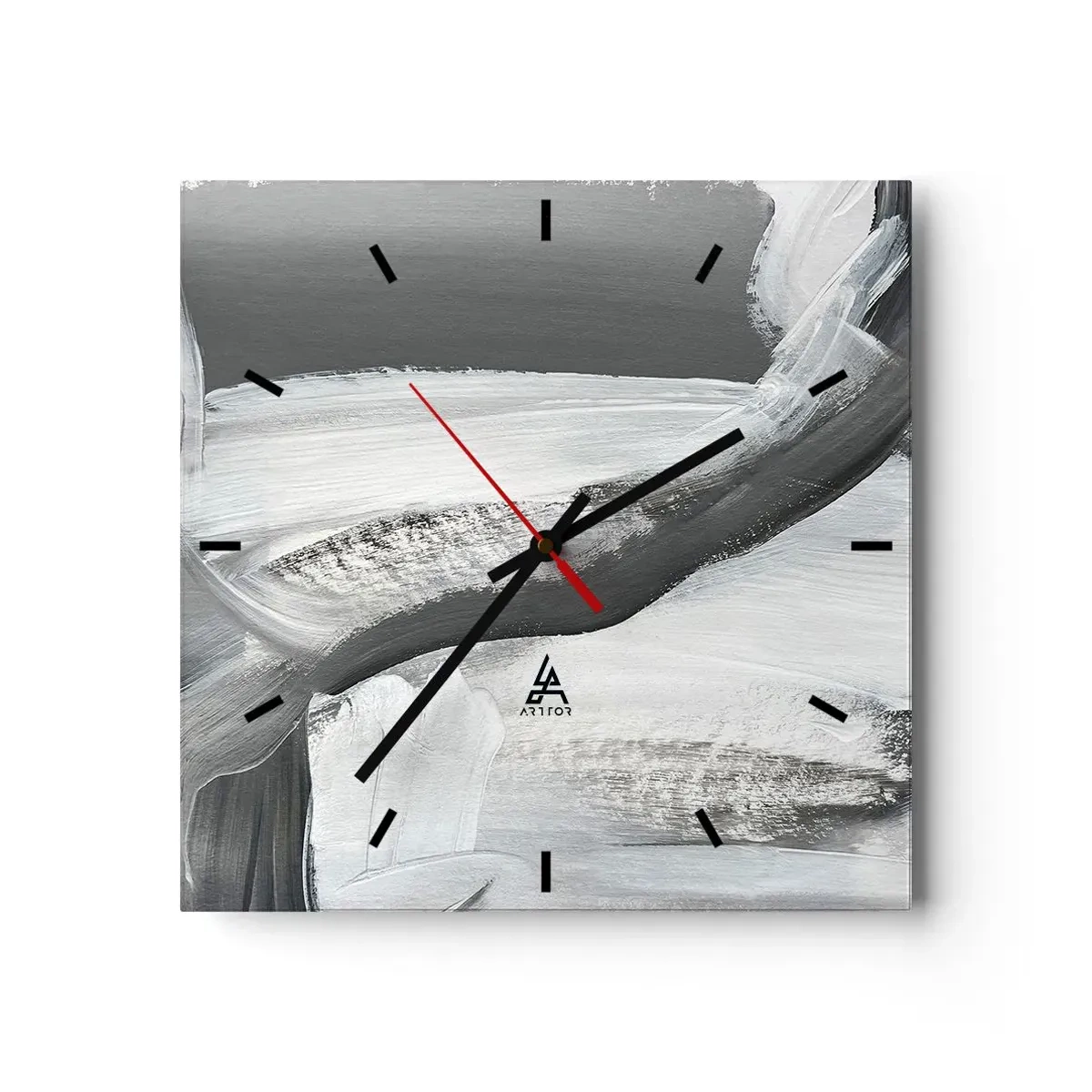 Wanduhr - Glasuhr - Grau-weiße Abstraktion mit dynamischen Linien - 30x30cm - Entscheidender Schritt - Moderne Wanddekoration für Wohnzimmer und Schlafzimmer ARTTOR