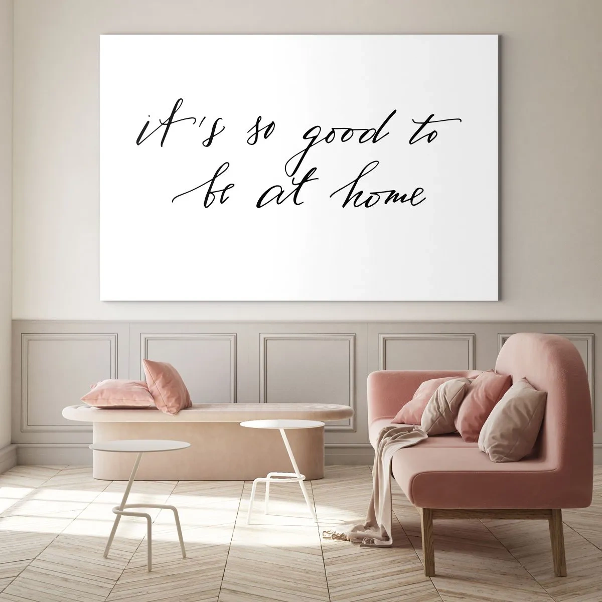 Glasbild - Bild auf glas - Zitat „Es ist so schön, zu Hause zu sein“ auf weißem Hintergrund - 70x50cm - Die ganze Wahrheit - Moderne Wanddekoration für Wohnzimmer und Schlafzimmer ARTTOR