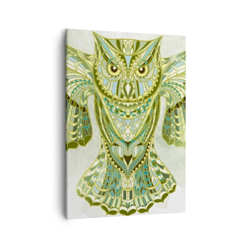Bild auf Leinwand - Leinwandbild - Dekorative Eule in Blautönen - 50x70cm - Aus einem keltischen heiligen Hain - Moderne Wanddekoration für Wohnzimmer und Schlafzimmer ARTTOR