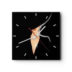 Wanduhr - Glasuhr - Silhouette einer Frau mit Hut auf schwarzem Hintergrund - 30x30cm - Eleganz und Stil - Moderne Wanddekoration für Wohnzimmer und Schlafzimmer ARTTOR