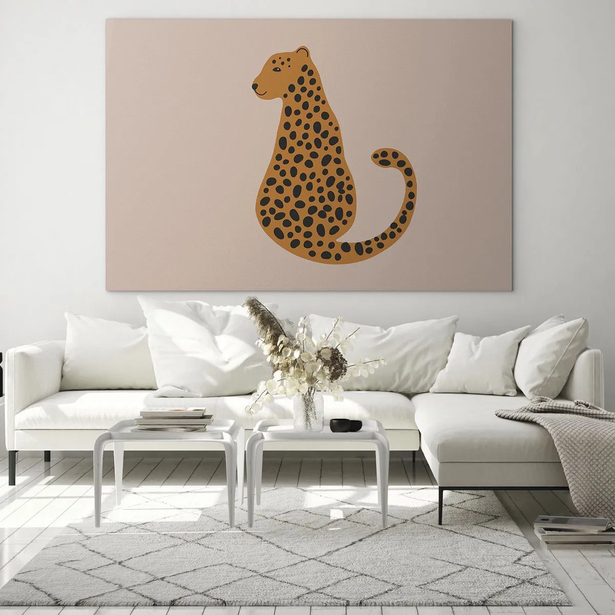 Glasbild - Bild auf glas - Illustration eines Panthers mit schwarzen Flecken auf beigem Hintergrund - 70x50cm - Leopardenmuster ist ein modisches Muster - Moderne Wanddekoration für Wohnzimmer und Schlafzimmer ARTTOR