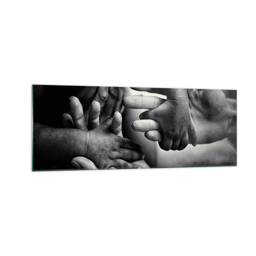 Glasbild - Bild auf glas - Schwarze und weiße Hände verschiedener Generationen - 140x50cm - Mensch sein - Moderne Wanddekoration für Wohnzimmer und Schlafzimmer ARTTOR