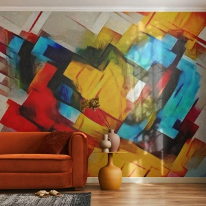 Fototapete Premium Sand - Abstrakte Komposition aus geometrischen Formen und Farben - 100x70cm - Ein bunter Interleaver - Moderne Wanddekoration für Wohnzimmer und Schlafzimmer ARTTOR