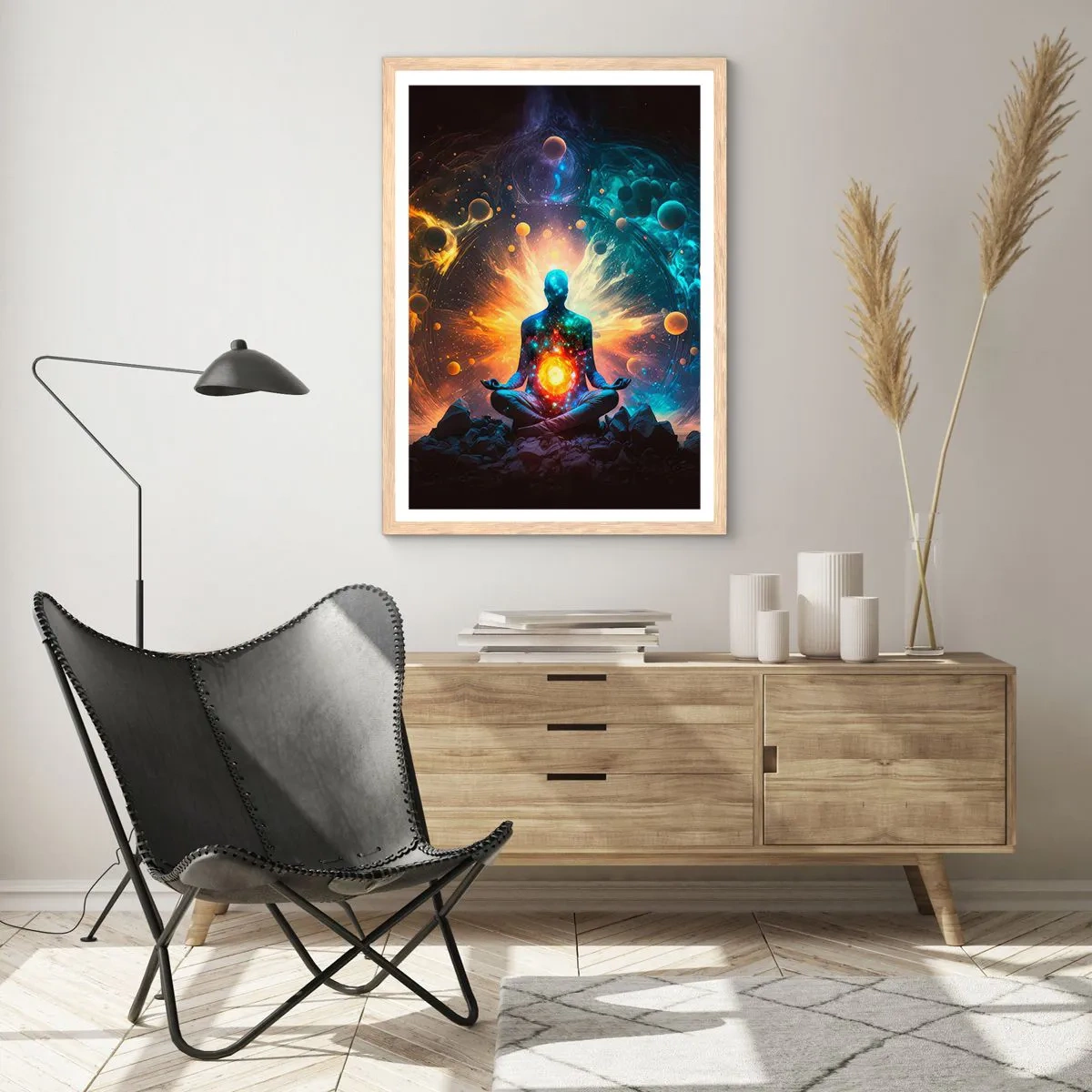 Poster in einem Rahmen aus heller Eiche - Kosmischer Frieden - 40x50 cm