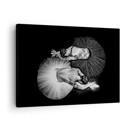 Bild auf Leinwand - Leinwandbild - Ein Schwarzweißbild von zwei Ballerinas in einer dynamischen Pose. - 70x50cm - Jin und Jang – perfekte Balance - Moderne Wanddekoration für Wohnzimmer und Schlafzimmer ARTTOR