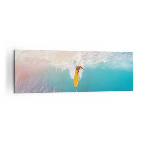 Bild auf Leinwand - Leinwandbild - Surfer auf einer Welle in Pastellfarben - 160x50cm - Der Ozeanreiter - Moderne Wanddekoration für Wohnzimmer und Schlafzimmer ARTTOR