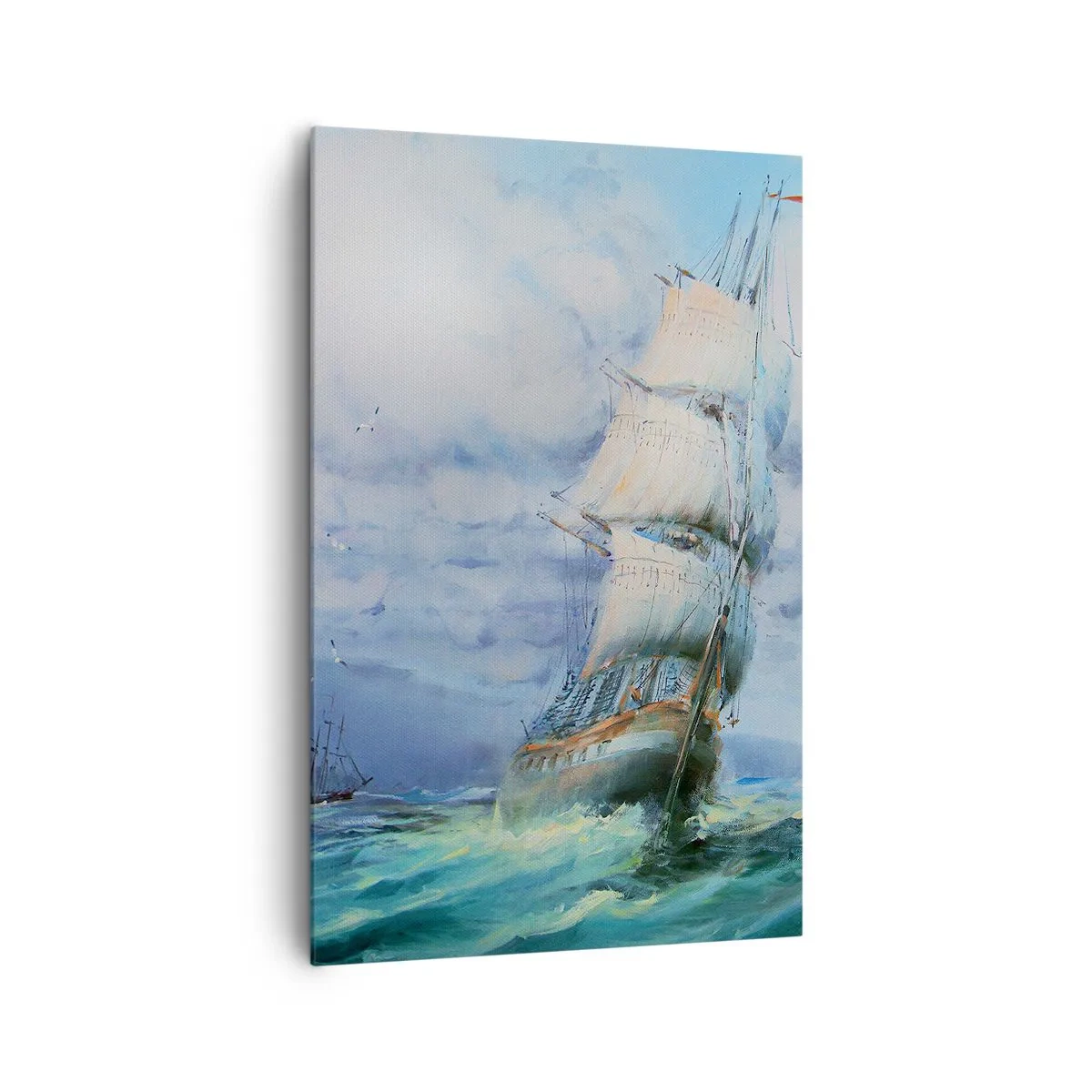 Bild auf Leinwand - Leinwandbild - Ein Schiff auf stürmischer See - 80x120cm - Guter Wind - Moderne Wanddekoration für Wohnzimmer und Schlafzimmer ARTTOR