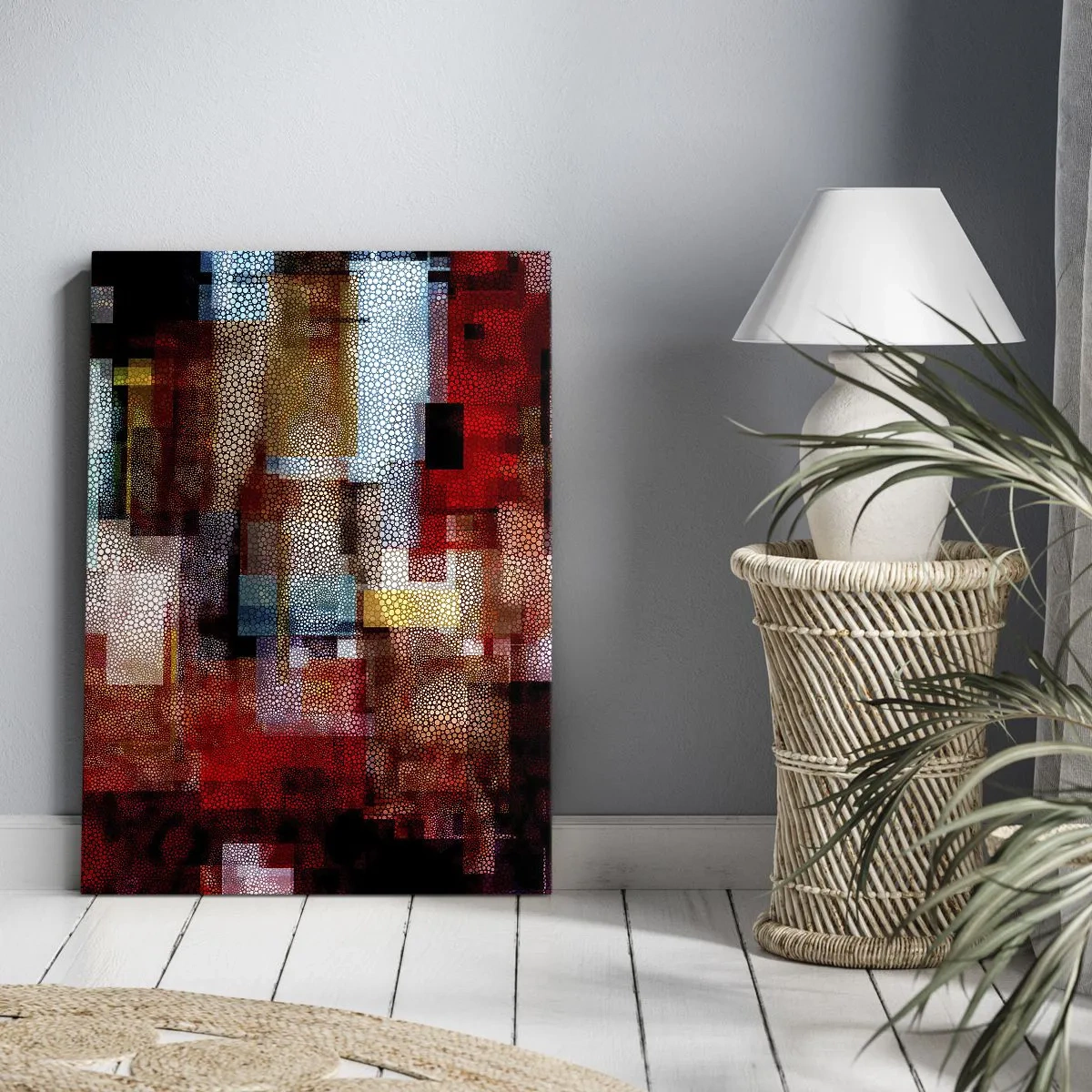 Bild auf Leinwand - Leinwandbild - Geometrische Abstraktion in intensiven Rottönen - 70x100cm - Verwirrung mit Verwirrung - Moderne Wanddekoration für Wohnzimmer und Schlafzimmer ARTTOR