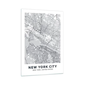 Glasbild - Bild auf glas - Eine Karte der Straßen und Bezirke einer Großstadt in monochromer Form - 50x70cm - Die Anatomie einer Metropole - Moderne Wanddekoration für Wohnzimmer und Schlafzimmer ARTTOR