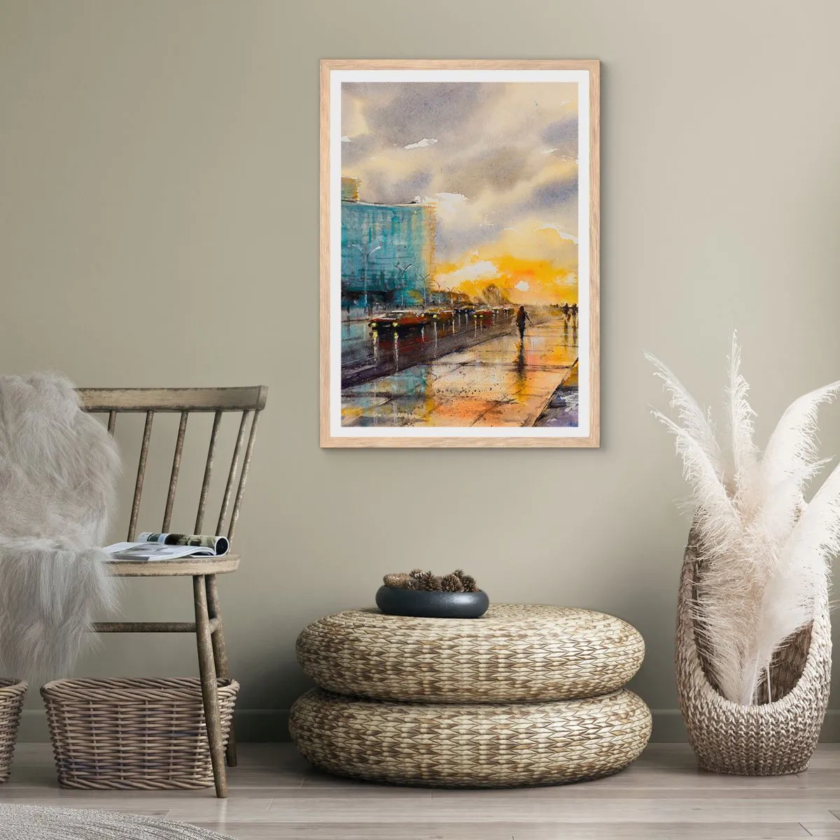 Poster in einem Rahmen aus heller Eiche - Leben am Ufer - 70x100 cm