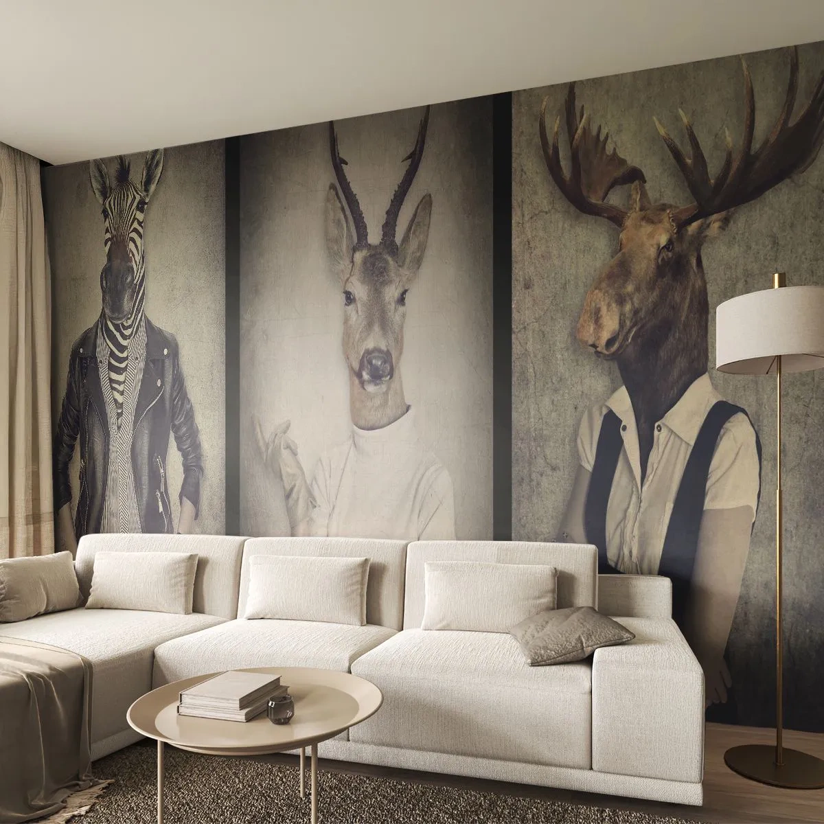 Fototapete Standard Eco - Stylische Figuren mit Tierköpfen im Retro-Stil - 100x70cm - Lass die Gesten sprechen - Moderne Wanddekoration für Wohnzimmer und Schlafzimmer ARTTOR