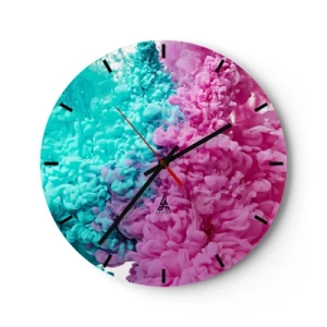 Wanduhr - Glasuhr - Abstrakte Kombination aus Rosa und Türkis - 30x30cm - Letzte Begegnung - Moderne Wanddekoration für Wohnzimmer, Küche und Schlafzimmer ARTTOR