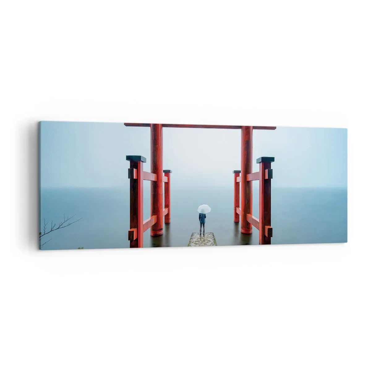 Bild auf Leinwand - Leinwandbild - Ein Torii-Tor mit Blick auf einen ruhigen See in Japan - 140x50cm - Japanische Träumerei - Moderne Wanddekoration für Wohnzimmer und Schlafzimmer ARTTOR