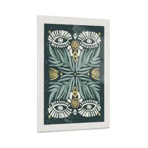 Glasbild - Bild auf glas - Symmetrisches Pflanzenmuster auf grünem Hintergrund - 70x100cm - Wie ein Volksausschnitt - Moderne Wanddekoration für Wohnzimmer und Schlafzimmer ARTTOR