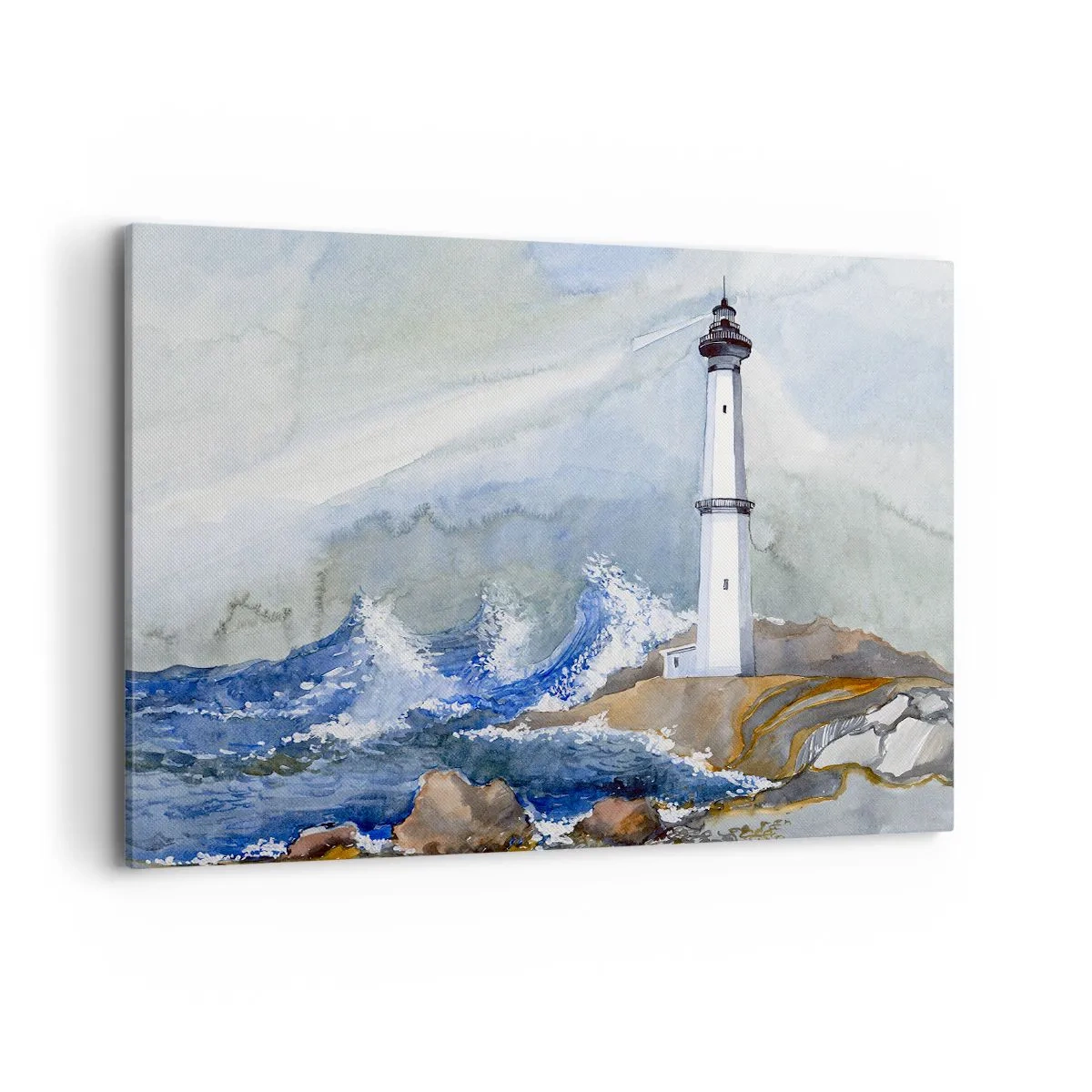 Bild auf Leinwand - Leinwandbild - Ein Leuchtturm an einer felsigen Küste mit rauer See - 100x70cm - Gegen die Dunkelheit und den Sturm - Moderne Wanddekoration für Wohnzimmer und Schlafzimmer ARTTOR